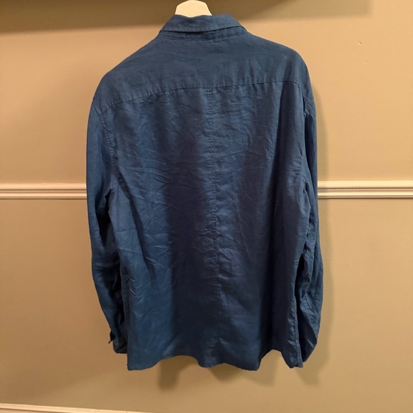 Marc Anthony Blue Linen Shirt Men’s XXL Slim Fit Button Down Long Sleeve Pockets - Picture 2 of 7